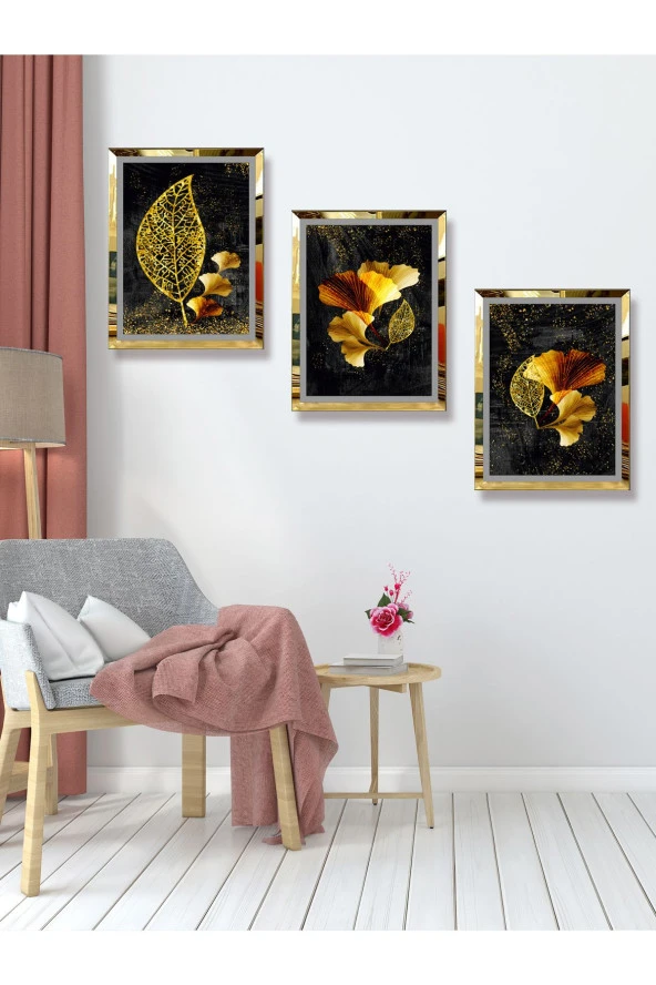 YALOVA SHOP Dekoratif,Modern Sanatsal Siyah Üzerine Gold Çalışması - 3