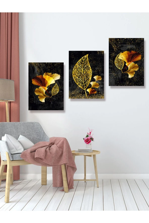 YALOVA SHOP Dekoratif,Modern Sanatsal Siyah Üzerine Gold Çalışması - 4