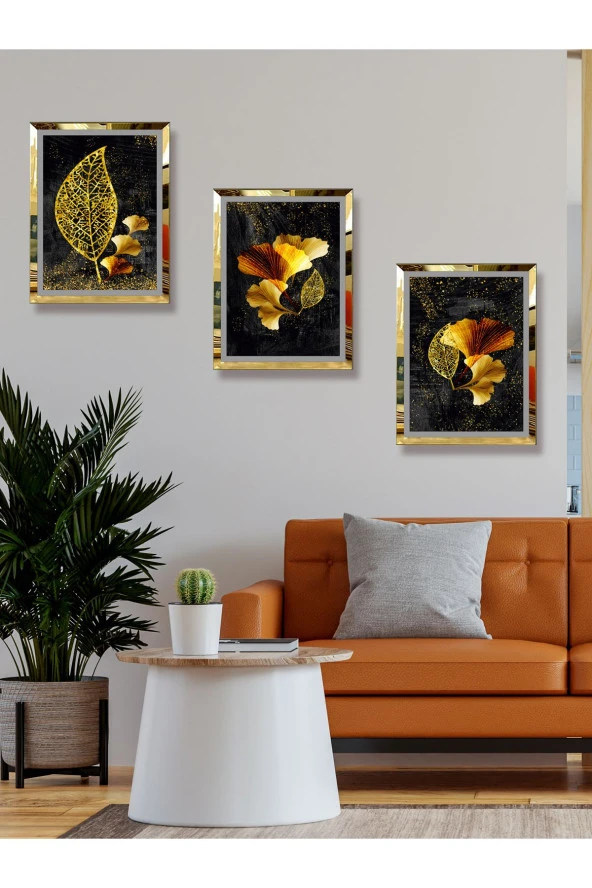 YALOVA SHOP Dekoratif,Modern Sanatsal Siyah Üzerine Gold Çalışması - 5