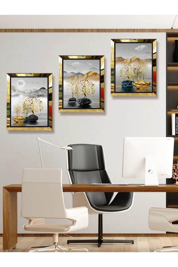 YALOVA SHOP Dekoratif Modern Sanatsal 3 lü Tablo Seti(pleksi çerçeve seçenekli) - 3