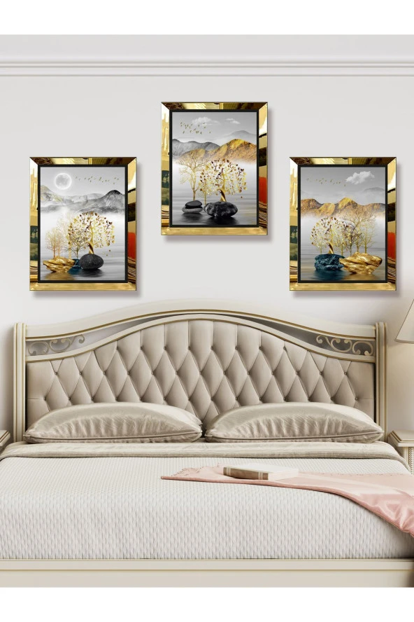YALOVA SHOP Dekoratif Modern Sanatsal 3 lü Tablo Seti(pleksi çerçeve seçenekli) - 4