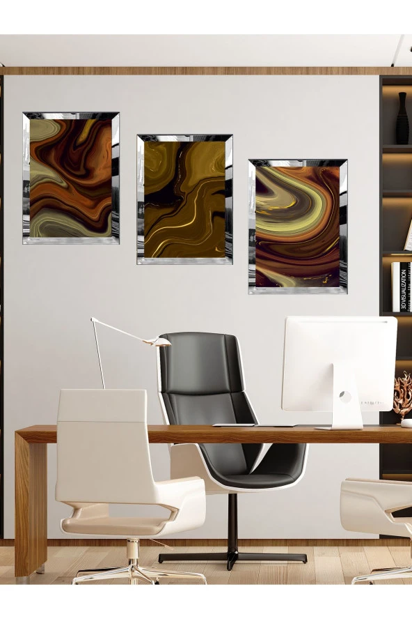 YALOVA SHOP Dekoratif Düşünsel Mermer Tasarımı 3 lü Tablo Seti (pleksi çerçeve seçenekli) ürün görseli 1