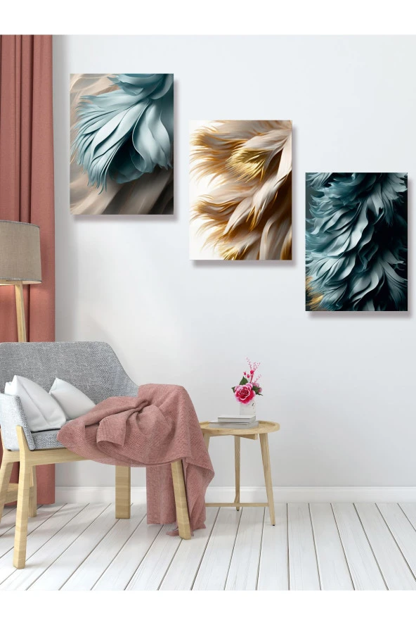 YALOVA SHOP Dekoratif Modern Sanat Çalışması Yapay Zeka 3 lü Tablo Seti 30 x 40 cm - Resim 4