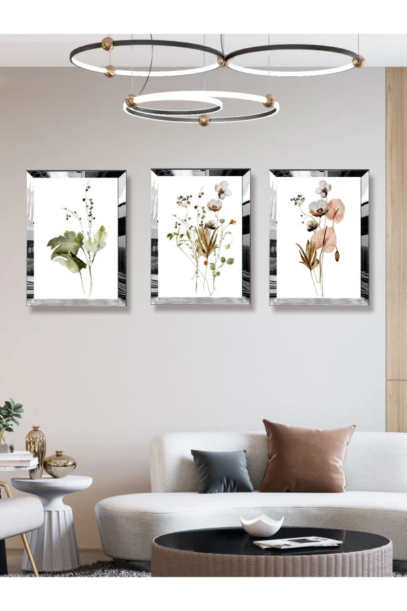YALOVA SHOP Özel Tasarım Çiçek Temalı Dedoratif Tablo Seti.Ayna Pleksi Yapıştırılarak Çerçeve Yapılmıştır. ürün görseli 1