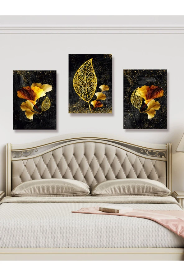 YALOVA SHOP Dekoratif,Modern Sanatsal Siyah Üzerine Gold Çalışması - 6