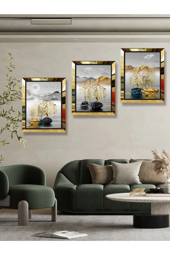 YALOVA SHOP Dekoratif Modern Sanatsal 3 lü Tablo Seti(pleksi çerçeve seçenekli) - 2