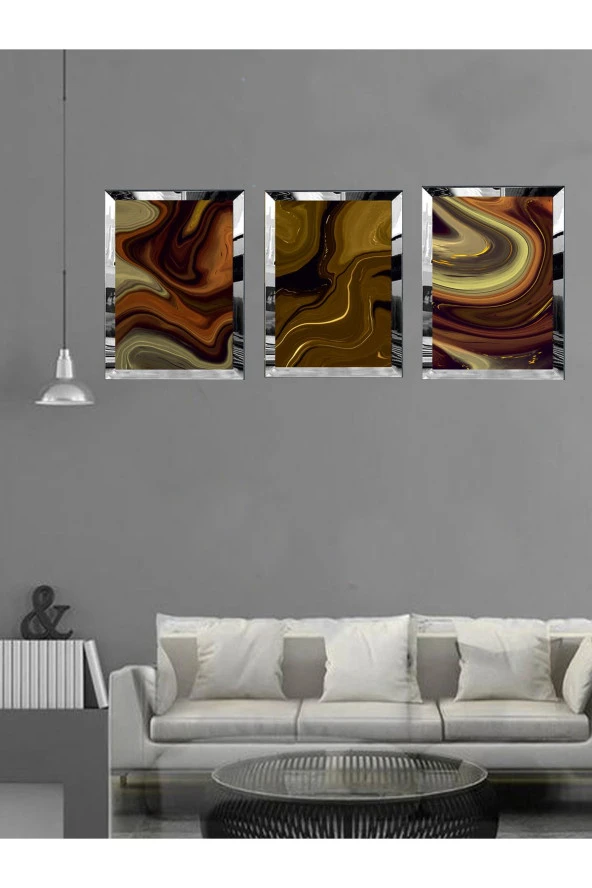 YALOVA SHOP Dekoratif Düşünsel Mermer Tasarımı 3 lü Tablo Seti (pleksi çerçeve seçenekli) - Resim 2