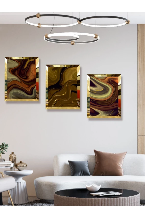 YALOVA SHOP Dekoratif Düşünsel Mermer Tasarımı 3 lü Tablo Seti (pleksi çerçeve seçenekli) - Resim 2