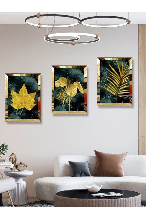YALOVA SHOP Dekoratif Modern Sanat Tutkunları İçin Gold İle Yeşilin Muhteşem Uyumu (gold pleksi çerçeveli) - Resim 2