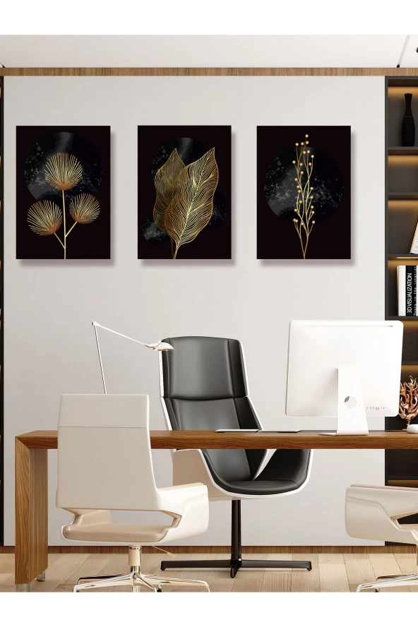 YALOVA SHOP Karanlığı Aydınlatan Minimalist Gold Botanik Tablo Seti - Resim 6