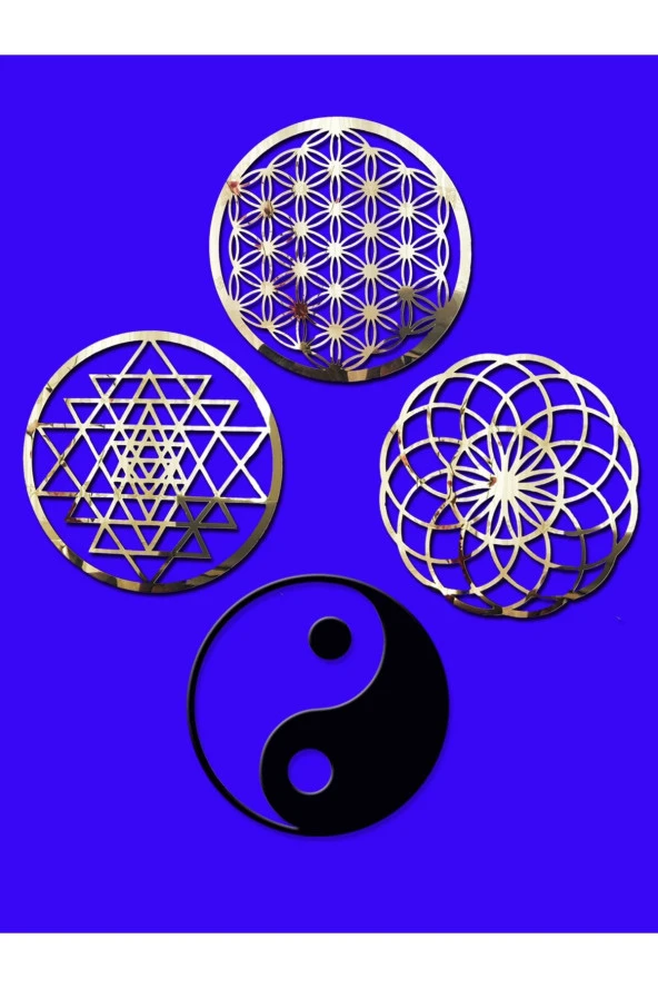 GİZEM SHOP Yaşam Çiçeği,sriyantra,torus Ve Ying Yang 4'lü Set Kutsal Geometrik Şekiller 49x49cm - Resim 3