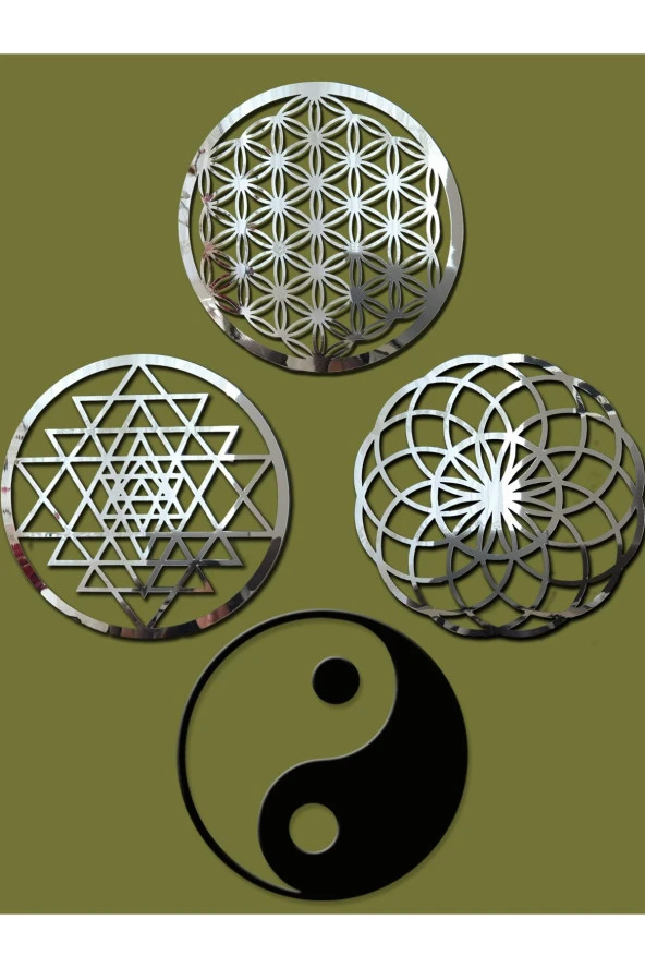 GİZEM SHOP Yaşam Çiçeği,sriyantra,torus Ve Ying Yang 4'lü Set Kutsal Geometrik Şekiller 49x49cm - 3