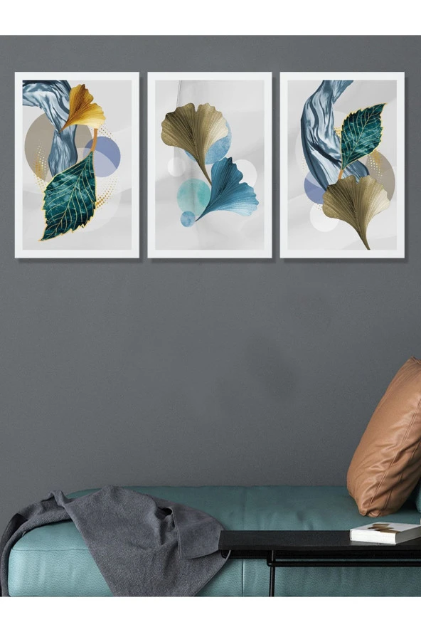 HYL Uçuşurken Evrimleşen Yapraklar Temalı Dekoratif 3'lü Tablo Seti - Resim 4