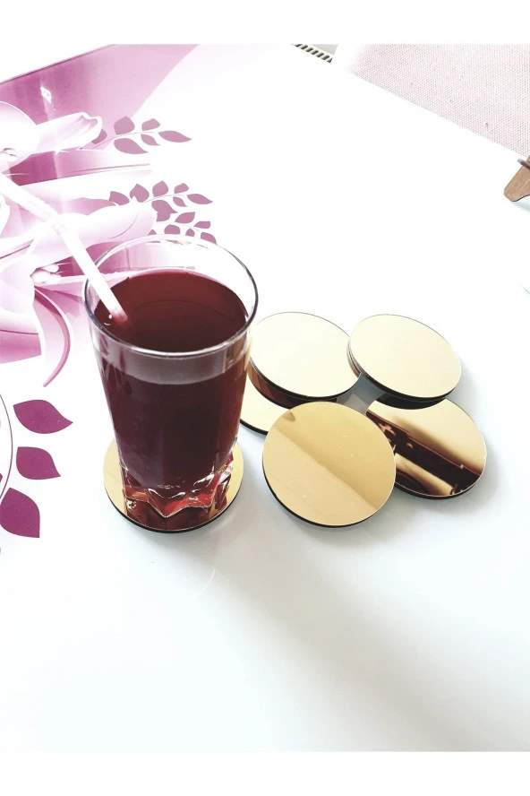 KEMSON Ikea Tarzı Gold Pleksi Bardak Altlığı 6'lı Set 8cm - Resim 3