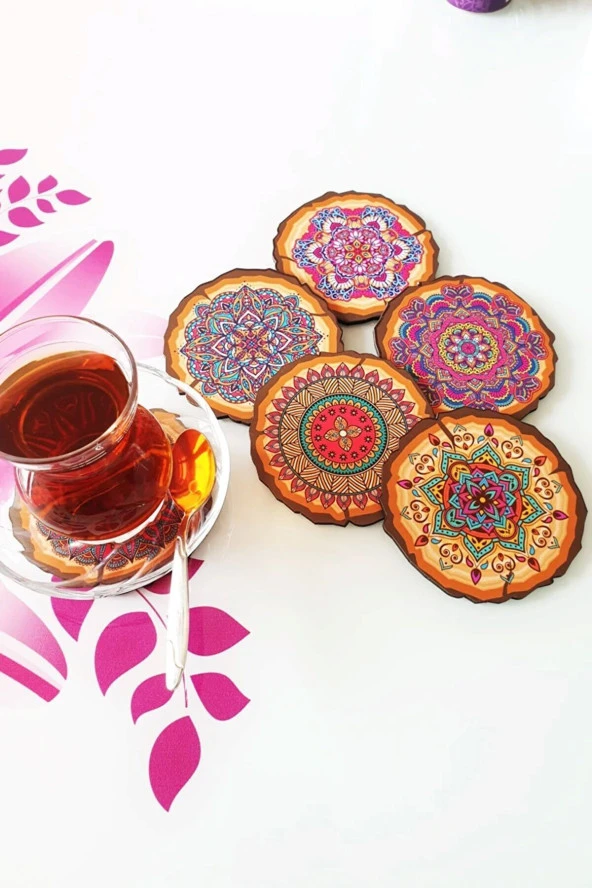YALOVA SHOP Dekoratif Mandala Bardak Altlığı 6 lı Set sehpa standı - Resim 3