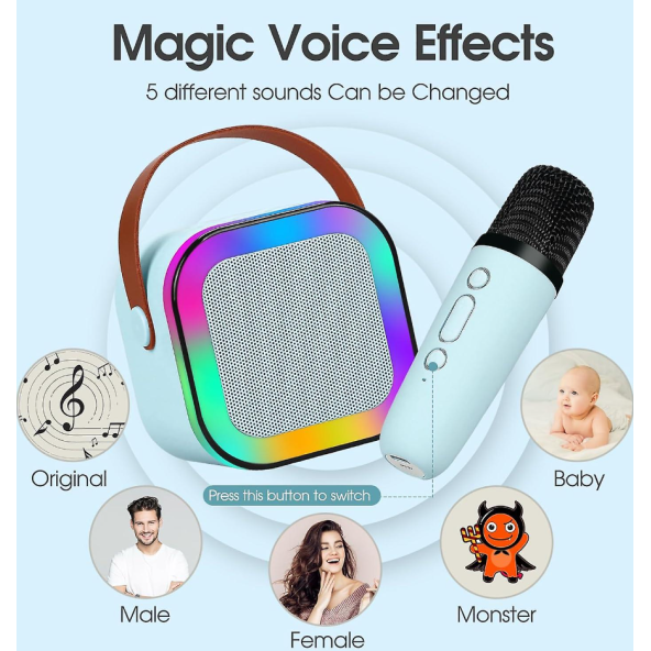 QASUL Çocuklar ve Yetişkinler İçin Karaoke Makinesi,  Kablosuz Mikrofon ve Dinamik Işıklı Karaoke Hoparlör - 2