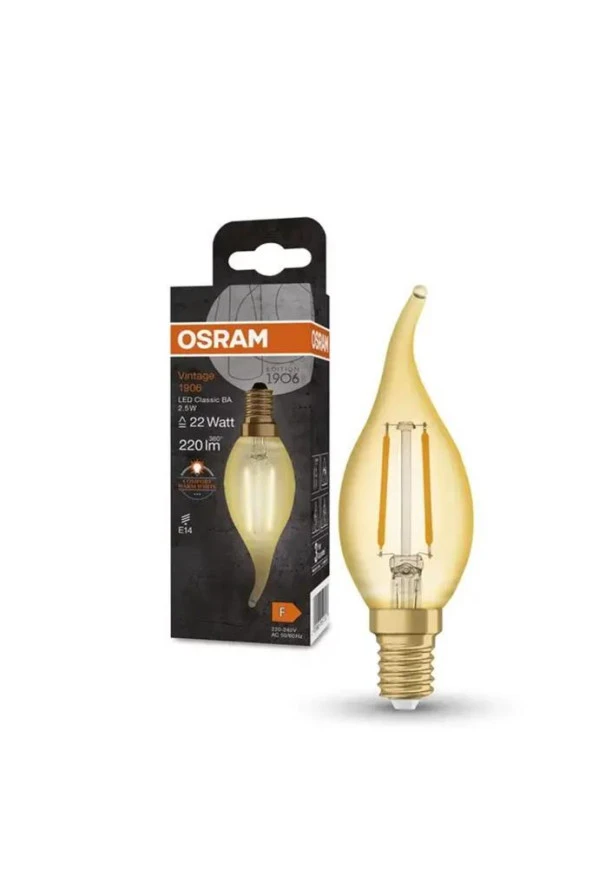 Osram Vintage 2,5W (22W) Kıvrımlı Rustik Led Mum Ampul - Sarı Dekoratif Lamba