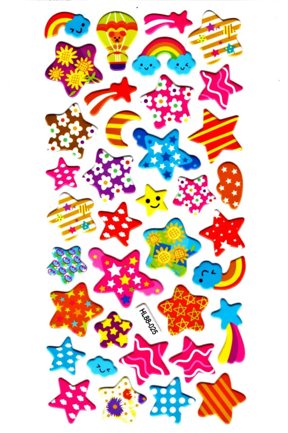Sticker Kabartmalı Stiker Defter, Planlayıcı Etiket (HL88-025)-17x9cm- Desenli Yıldızlar