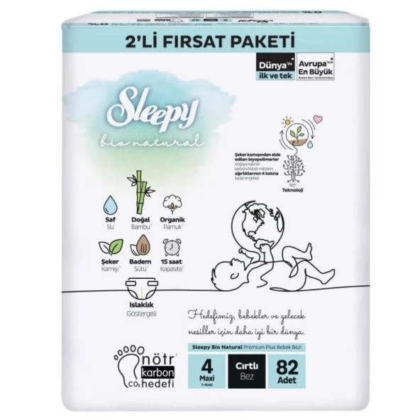 Sleepy Bio Natural Fırsat Paketi 4 Beden Maxi Bebek Bezi 82'li