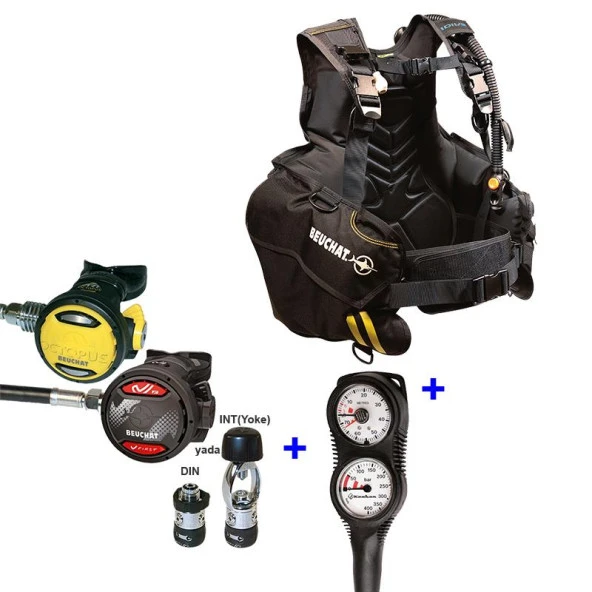 BEUCHAT Scuba Set FIRST, Regülatör, Ahtapot, 1DIVE Bc, Konsol, INT-XL-XXL