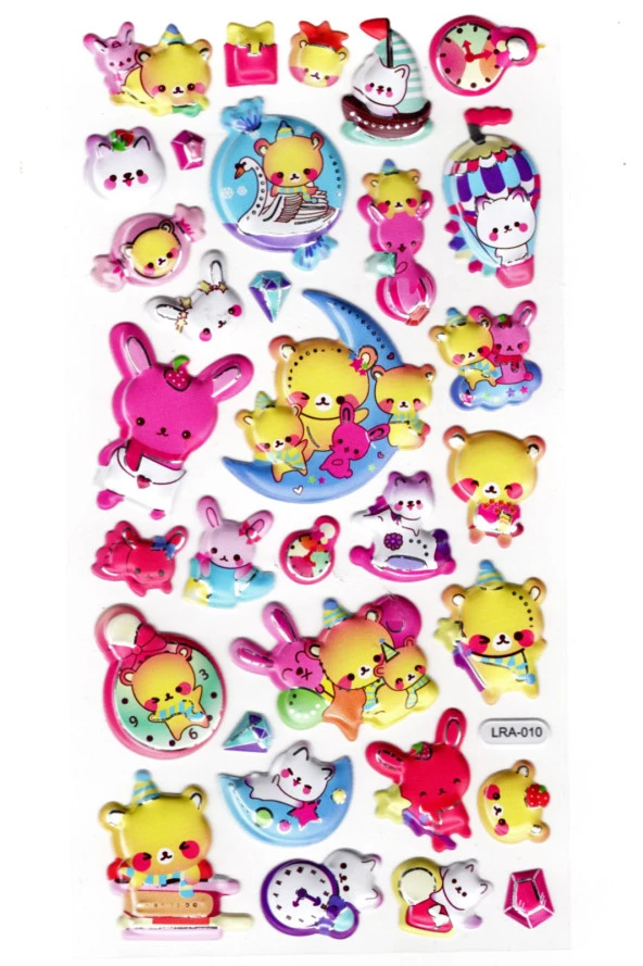 Sticker Kabartmalı Stiker Defter, Planlayıcı Etiket (limlra-010)-17x9cm- Ayıcık ve Tavşan
