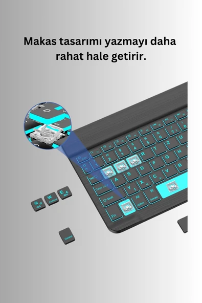 Qpen iPad 10.2 (7.nesil) Uyumlu  İnter Ledli Klavyeli Tablet Kılıfı - Resim 3