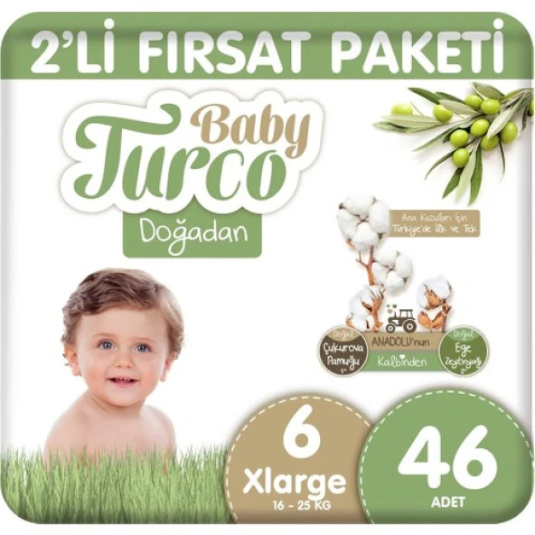 Baby Turco Doğadan 2'li Fırsat Paketi Bebek Bezi 6 Numara Xlarge 46 Adet