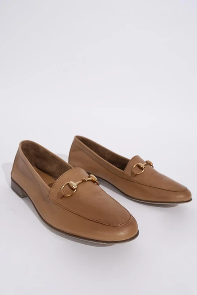 Hakiki Deri Tokalı Yumuşak Babet Taba Kadın Ayakkabı - Bader - 4