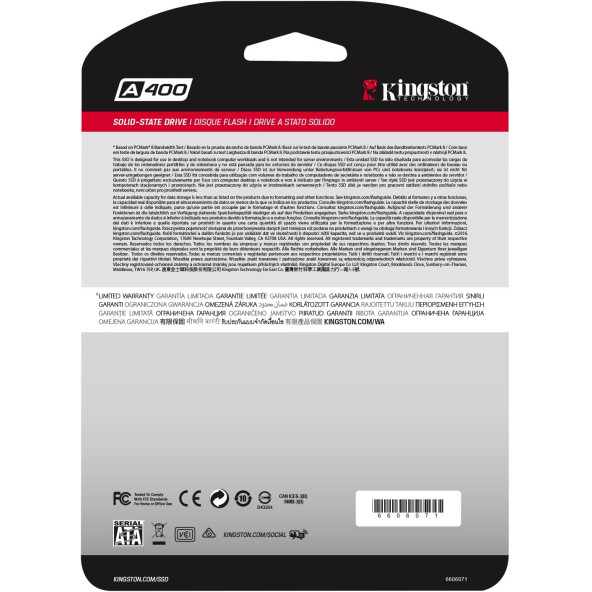 Kingston A400 SSDNow 480GB 500MB-450MB/s Sata3 2.5" SSD (SA400S37/480G) - 2