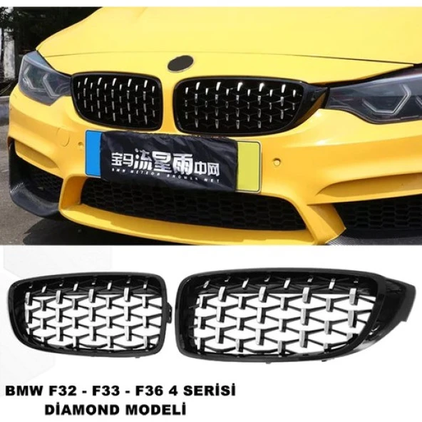 Bmw F32 4 Serisi Diamond Ön Panjur Izgara Böbrek Piano Black & Krom Desen