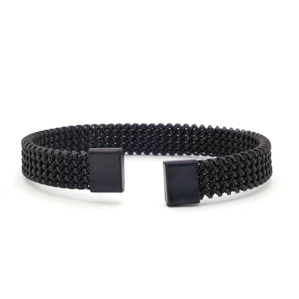 316L Çelik Siyah Halat Model Erkek Kelepçe Bileklik EBLK-414 ürün görseli