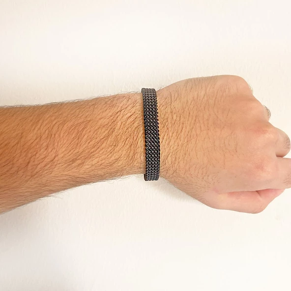 316L Çelik Siyah Halat Model Erkek Kelepçe Bileklik EBLK-414 - Resim 2
