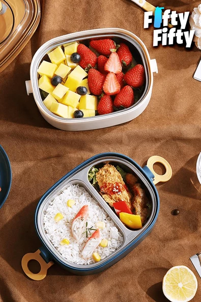 Vagonlife 1200 ML İki Kat Üç Bölme Paslanmaz Çelik Bento Lunch Box Yeni Nesil Sefer Tası-ÇatallıKaşık-FFLBOX50251 - 7