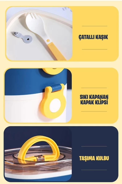 Vagonlife 1200 ML İki Kat Üç Bölme Paslanmaz Çelik Bento Lunch Box Yeni Nesil Sefer Tası-ÇatallıKaşık-FFLBOX50251 - 12