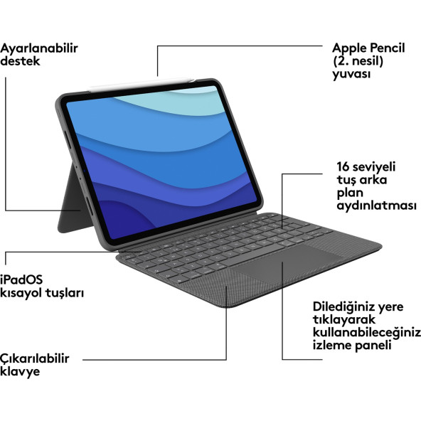 Logitech Combo Touch İpad Pro Klavyeli 11.5" 920-010136 Tablet Kılıfı - 2