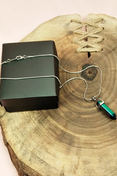 Hematit Doğal Taşı Zincirli El Yapımı Tasarımlı Kolye Uç: 3,5 cm Zincir: 20 cm Kutulu - 4