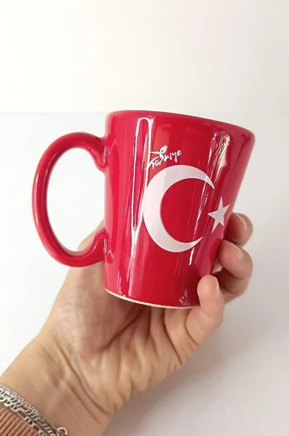 Bardak 200 ml Seramik Kupa Türk Bayrak Ay Yıldız Çay Kahve Su - 2