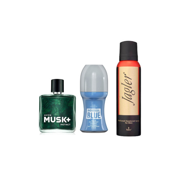 Avon Musk+Instınct 75 ML +Jagler 150 ml Deodorant+Avon Indıvıdual Blue Roll-on 50 ml-(3'lü Erkek Parfüm Seti)