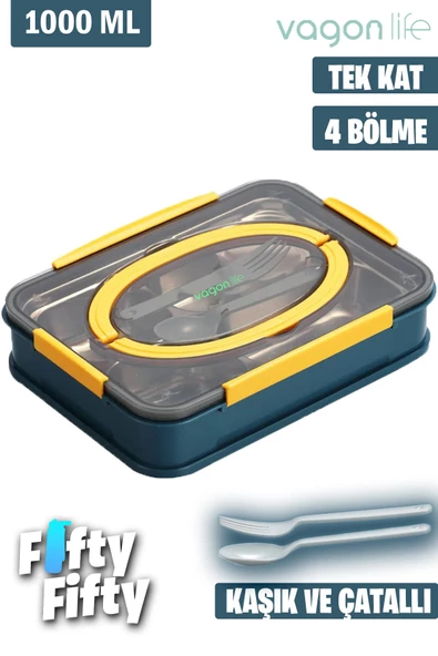 Vagonlife Bento Lunch Box Ofis-Okul İçin Yeni Nesil Tek Kat 4 Bölme Sefer Tası- FFLBOX2201 - 2
