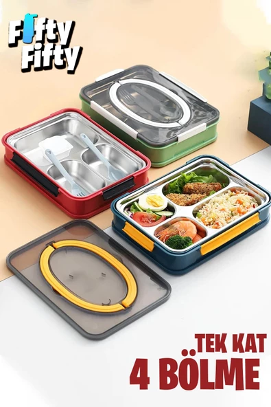 Vagonlife Bento Lunch Box Ofis-Okul İçin Yeni Nesil Tek Kat 4 Bölme Sefer Tası- FFLBOX2201 - 6