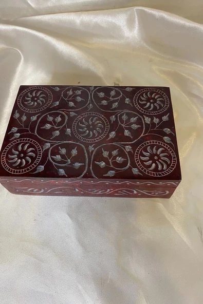 Doğal Taş Obsidyen Mücevher Kutusu El işi Kırmızı - 5