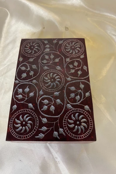 Doğal Taş Obsidyen Mücevher Kutusu El işi Kırmızı - 2