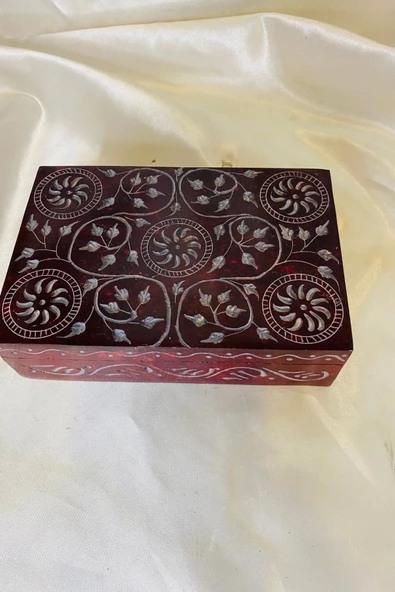 Doğal Taş Obsidyen Mücevher Kutusu El işi Kırmızı - 4