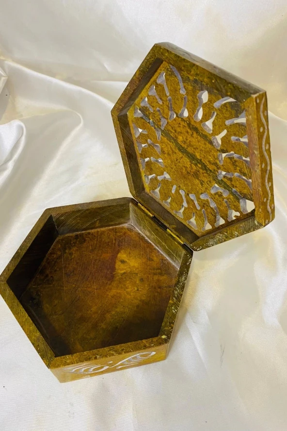 Doğal Taş Obsidyen Mücevher Kutusu El işi Kahve - 2