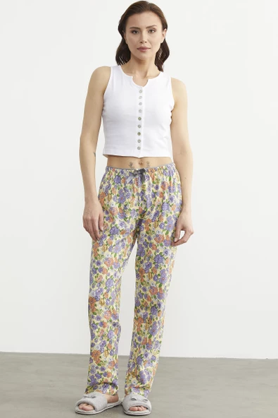 Desenli Viskon Pijama Altı - Sarı