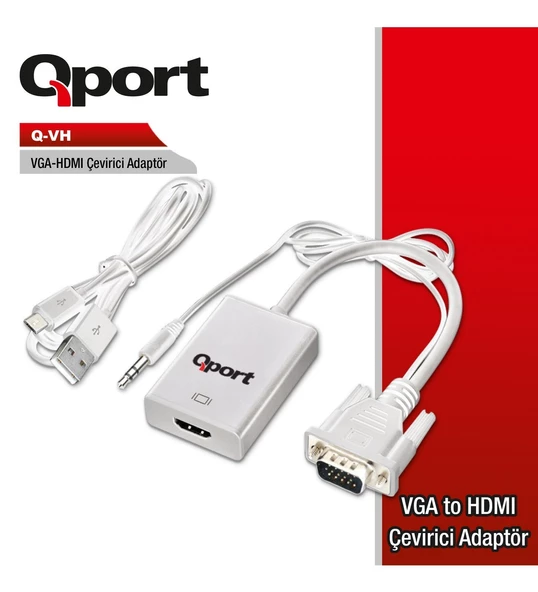 QPORT Q-VH VGA ERKEK TO HDMI DİŞİ ÇEVİRİCİ