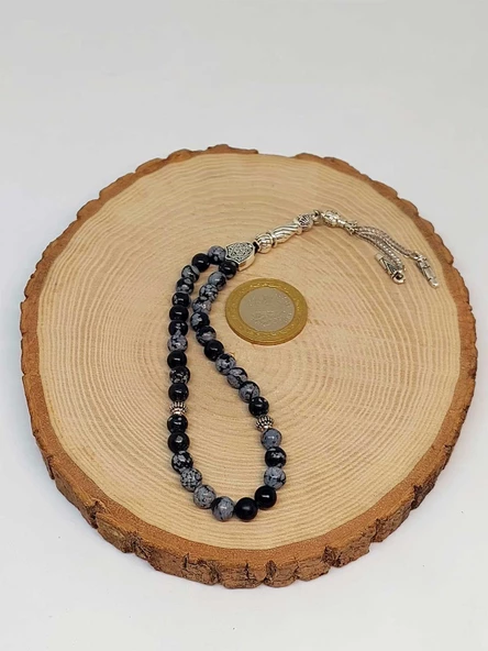 Kar Tanesi Obsidyen Taşı 33 lük Tesbih 6mm - Resim 2