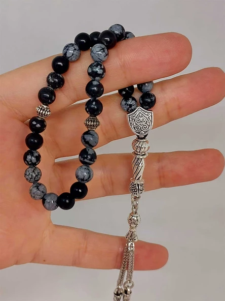 Kar Tanesi Obsidyen Taşı 33 lük Tesbih 6mm ürün görseli
