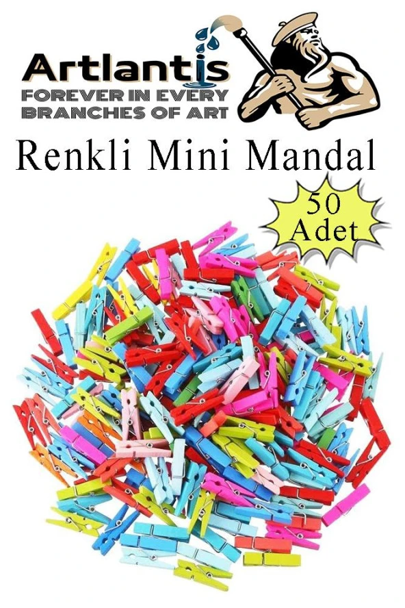 Renkli Mini Mandal Ahşap 50 Adet Renkli Minik Mandal Dekoratif Süsleme Fotoğraf Asma Mandalı Dekarasyon