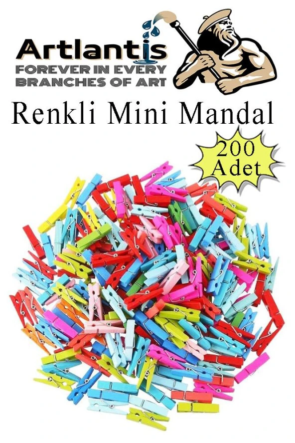 Renkli Mini Mandal Ahşap 200 Adet Renkli Minik Mandal Dekoratif Süsleme Fotoğraf Asma Mandalı Dekarasyon